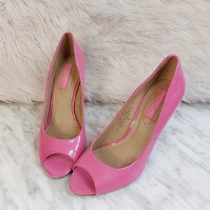 Issac Mizrahi New York Women's Pink Patent Leather High Heel Open Toe Sandals 8M